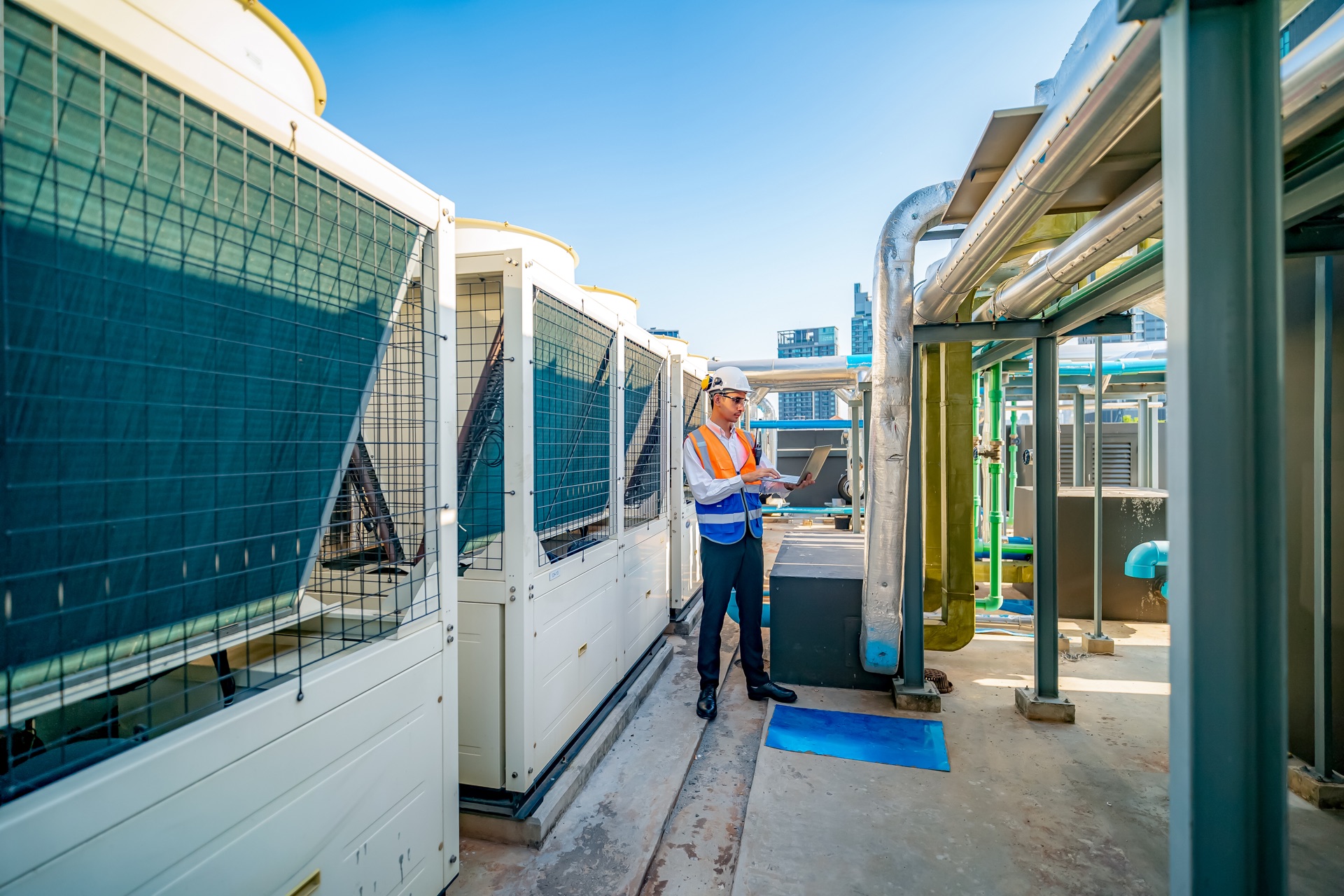 HVAC technician repairing AC unit